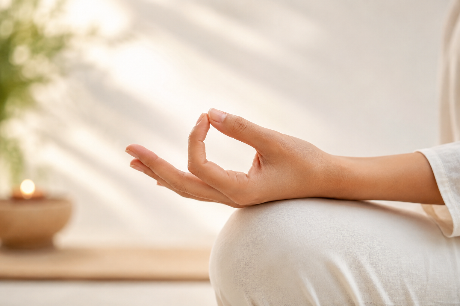 Hands demonstrating a mindful mudra gesture during a guided practice