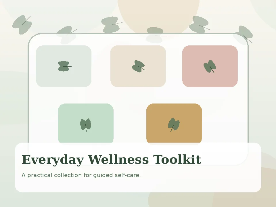 Illustrated flat lay of an everyday wellness toolkit